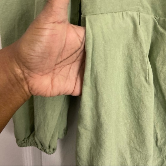 Lost + Wander Sage Green Emilia Mini Dress Linen Blend Sz L - Picture 14 of 14